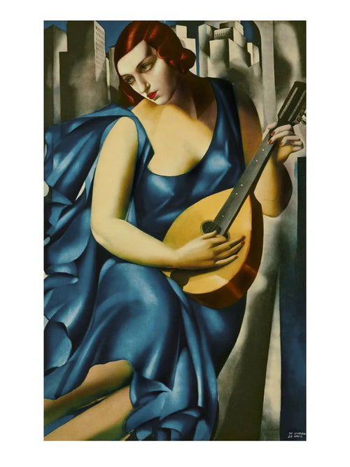 Affiche Art Tamara De Lempicka Donna in Blu suona mandolino 60x80cm TDL 16 | Yourdecoration.fr