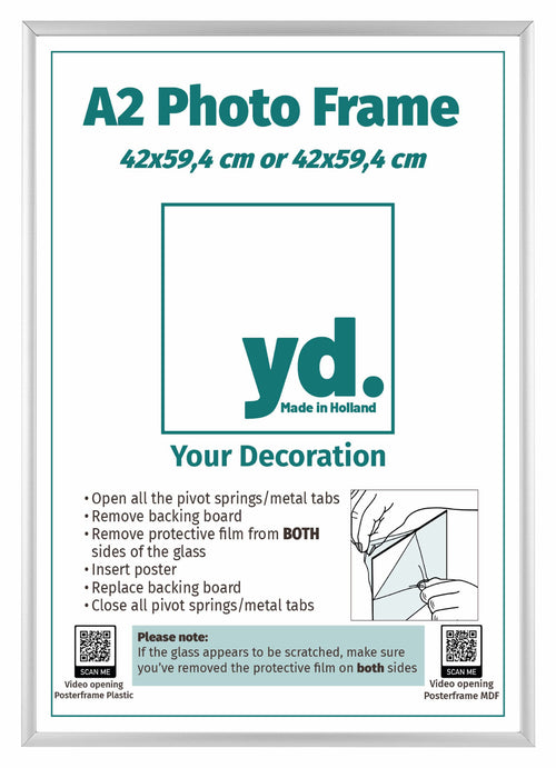 Aurora Aluminium Cadre Photo 42x59 4cm A2 lot de 2 Argent De Face Feuille d insertion | Yourdecoration.fr