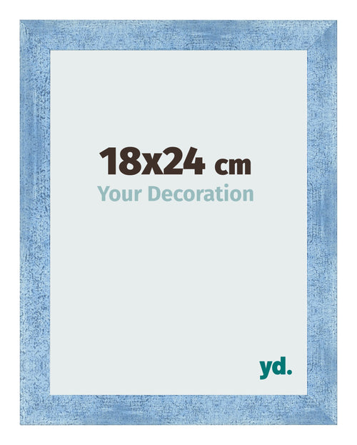 Cadre Photo 18x24cm Bleu Brillant Patine MDF Pisa De Face Mesure | Yourdecoration.fr