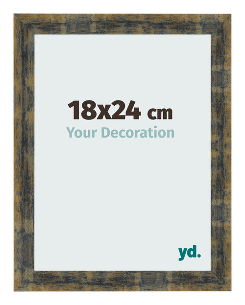 Cadre Photo 18x24cm Bleu Or Melange MDF Pisa De Face Mesure | Yourdecoration.fr