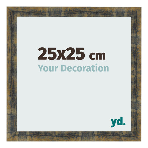 Cadre Photo 25x25cm Bleu Or Melange MDF Pisa De Face Mesure | Yourdecoration.fr