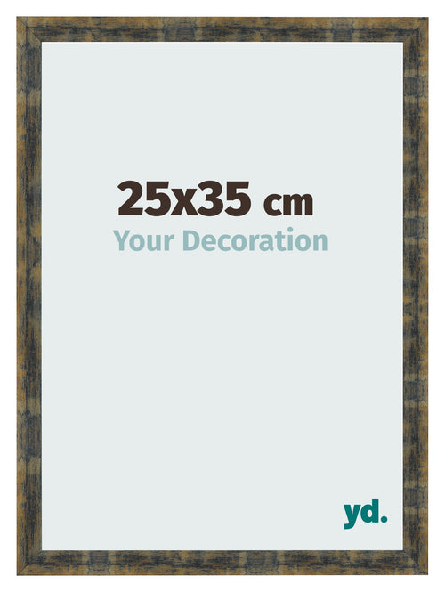 Cadre Photo 25x35cm Bleu Or Melange MDF Pisa De Face Mesure | Yourdecoration.fr
