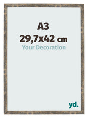 Cadre Photo 29 7x42cm A3 Bleu Or Mélangé MDF Bologna De Face Mesure | Yourdecoration.fr