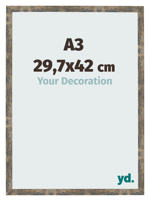 Cadre Photo 29 7x42cm A3 Bleu Or Mélangé MDF Bologna De Face Mesure | Yourdecoration.fr