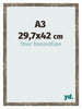 Cadre Photo 29 7x42cm A3 Bleu Or Mélangé MDF Bologna De Face Mesure | Yourdecoration.fr
