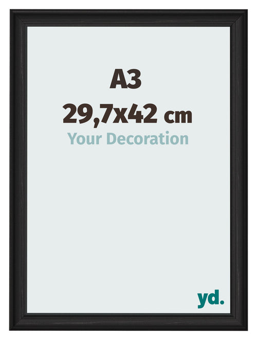 Cadre Photo 29 7x42cm A3 Noir Grain de Bois MDF Lazio De Face Mesure | Yourdecoration.fr