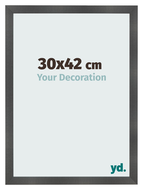 Cadre Photo 30x42cm Noir Argent Poli MDF Pisa De Face Mesure | Yourdecoration.fr