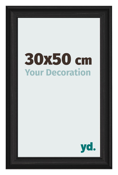 Cadre Photo 30x50cm Noir Grain de Bois MDF Lazio De Face Mesure | Yourdecoration.fr