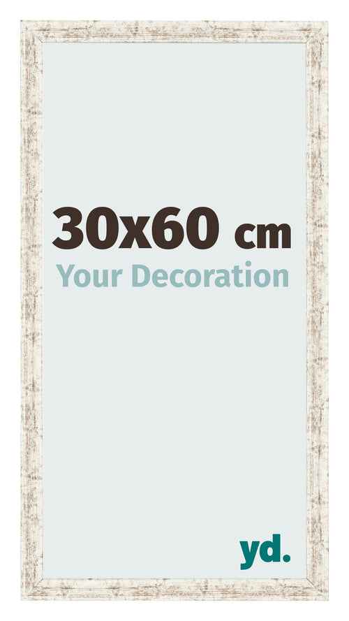 Cadre Photo 30x60cm Blanc Vintage MDF Bologna De Face Mesure | Yourdecoration.fr