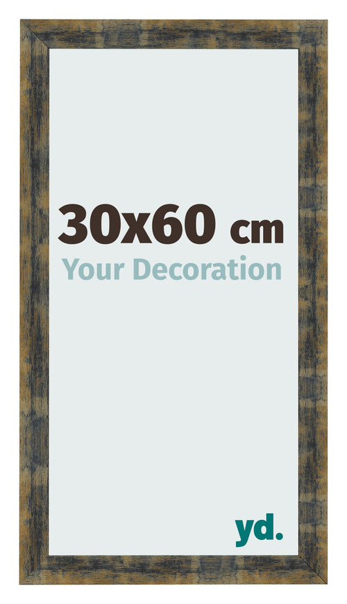 Cadre Photo 30x60cm Bleu Or Melange MDF Pisa De Face Mesure | Yourdecoration.fr