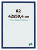Cadre Photo 42x59 4cm A2 Bleu Foncé Patiné MDF Bologna De Face Mesure | Yourdecoration.fr