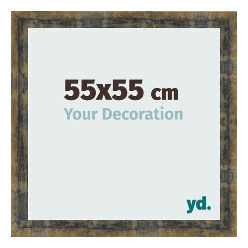 Cadre Photo 55x55cm Bleu Or Melange MDF Pisa De Face Mesure | Yourdecoration.fr