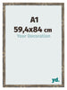 Cadre Photo 59 4x84cm A1 Bleu Or Mélangé MDF Bologna De Face Mesure | Yourdecoration.fr