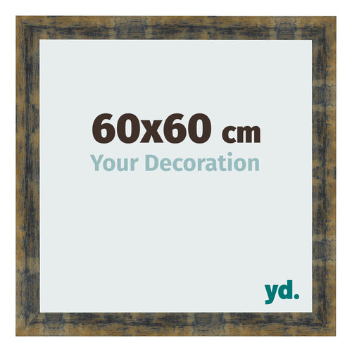 Cadre Photo 60x60cm Bleu Or Melange MDF Pisa De Face Mesure | Yourdecoration.fr