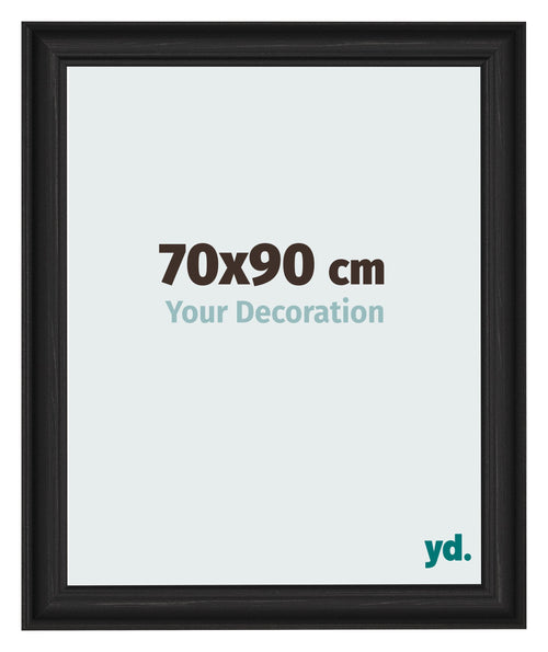 Cadre Photo 70x90cm Noir Grain de Bois MDF Lazio De Face Mesure | Yourdecoration.fr
