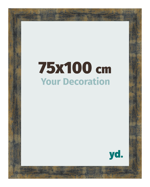 Cadre Photo 75x100cm Bleu Or Melange MDF Pisa De Face Mesure | Yourdecoration.fr