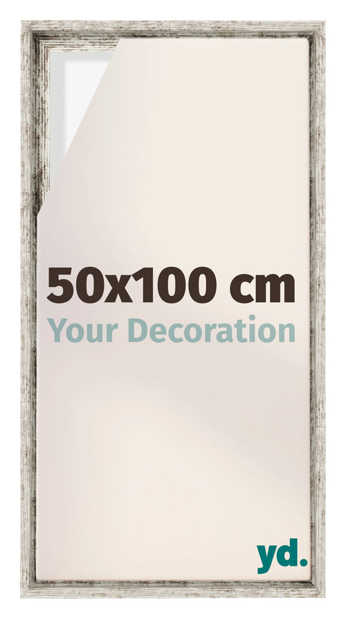 Lyon MDF Cadre Flottant 50x100cm Blanc Vintage De Face Mesure | Yourdecoration.fr