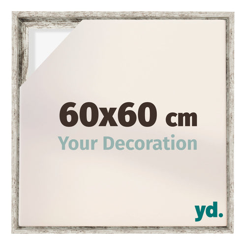Lyon MDF Cadre Flottant 60x60cm Blanc Vintage De Face Mesure | Yourdecoration.fr