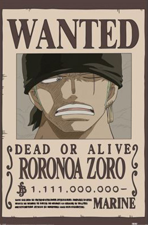 Poster One Piece Wanted Zoro 61x91 5cm PP2501065 | Yourdecoration.fr