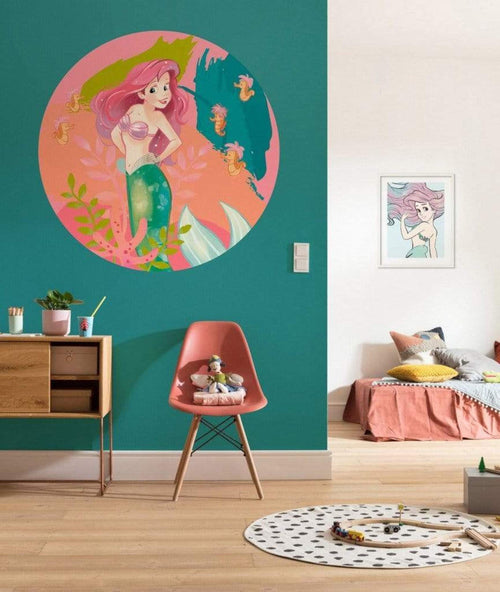 Komar Ariel Happy Coral Papier Peint Adhésif 128x128cm Rond ambiance | Yourdecoration.fr