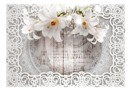 Papier Peint - Lilies and Wooden Background - Intissé