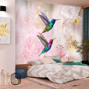 Papier Peint - Colourful Hummingbirds Pink - Intissé
